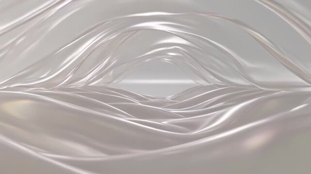 Unfolding glossy fabric forming layered-arch tunnel in studio, camera pulling back revealing center