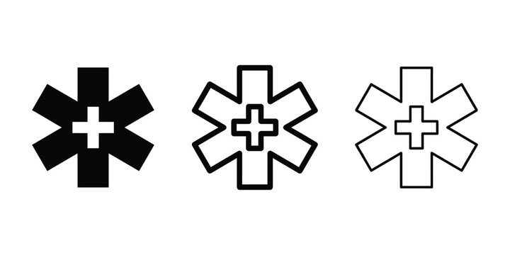Medical star icon silhouette vector outline and line art