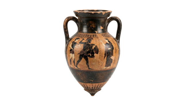 Ancient Greek black figure vase isolated on transparent background png