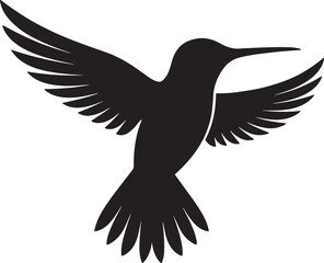 Fototapeta premium Also transparent background, black silhouette hummingbird, in flight, wings, spread, minimalist