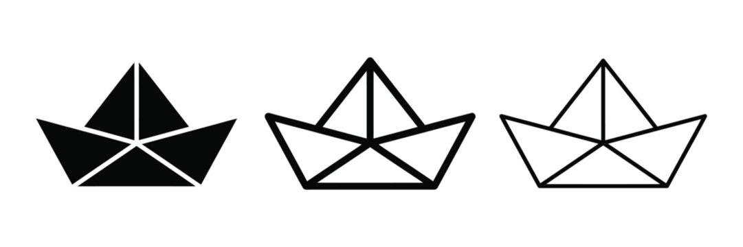 Paper boat icon silhouette vector outline and line art