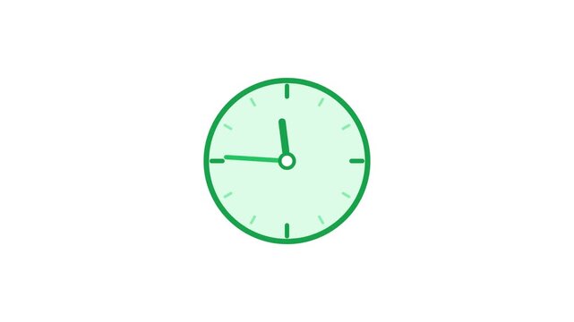 Minimalist green analog clock animation on a white background.