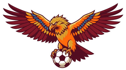 Fototapeta premium Vibrant eagle holding soccer ball in talons isolated on white background
