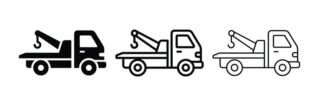 Tow truck icon silhouette vector outline and line art