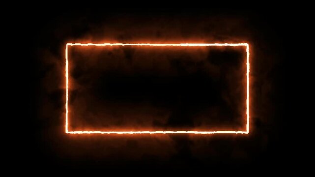 glowing neon square rectangle picture frame icon animation shape frame rotation footage round border frame movement photo frame neon box sign symbol with on a black background .