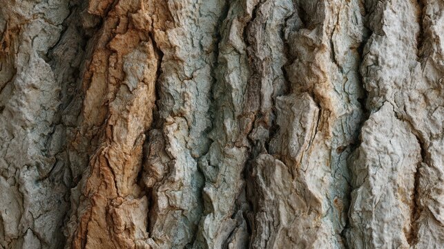 Close up of old tree bark texture. Detailed natural pattern of wooden surface. Rough organic background for environmental design and forest concept. Abstract rustic botanical element.