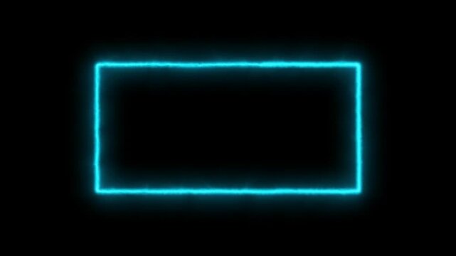 glowing neon square rectangle picture frame icon animation shape frame rotation footage round border frame movement photo frame neon box sign symbol with on a black background .