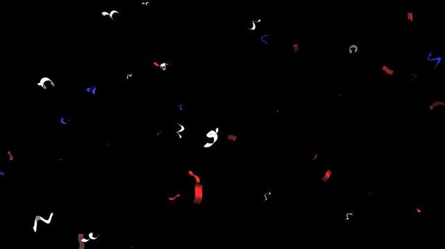 Festive Red White and Blue Confetti Falling for Fourth of July on Transparent Background