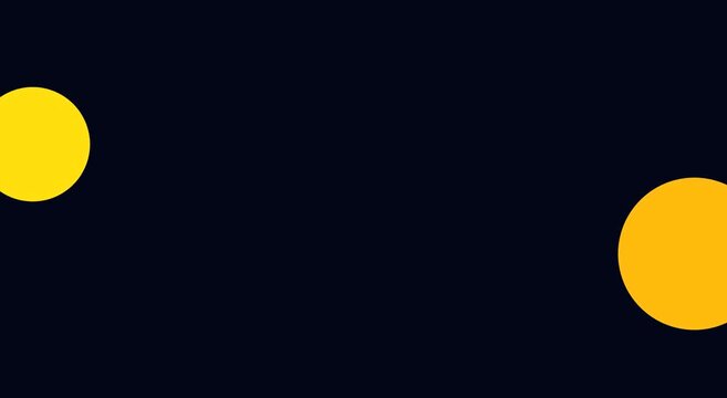 Minimalist motion two yellow circles orbiting on dark animation background