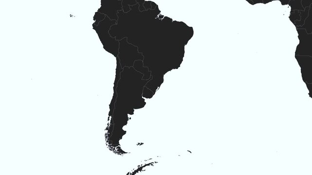 World Map Zoom to Chile, Black and White Map with Green Highlight, video