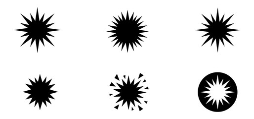 Collection of starburst and sunburst shapes, sparkle and explosion icons © Rani