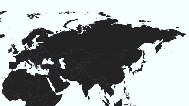 World Map Zoom to Russia, Black and White Map with Green Highlight, video