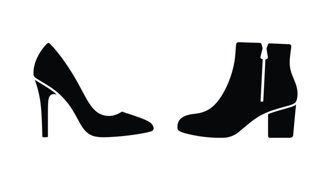 Black Silhouette Of High Heel Pump And Ankle Boot On White Background Silhouette shoe footwear