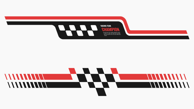 Set of simple car stripes. with race flag style. Car side decoration. Car race stripes. Racing line sticker design. Graphic sport decal vinyl element. Automobile decoration