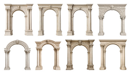 Naklejka premium PNG Set of elegant vintage stone archways with ornate classical columns, transparent background