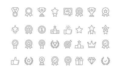 Obraz premium Awards, Trophies, and Achievement Line Icons Set 