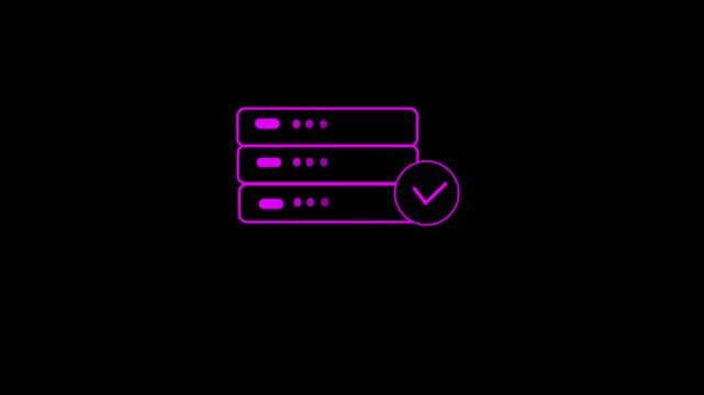 Neon pink server rack icon a outline graphic of a storage system with loading circle, set against