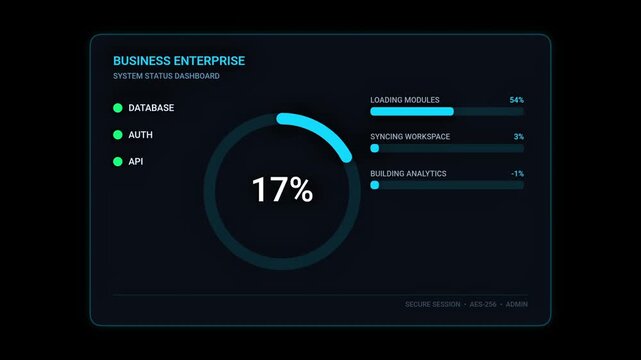 Digital Dashboard Progress Loading Bar Circle UI Elements, Data Analytics, System Status and Business Enterprise