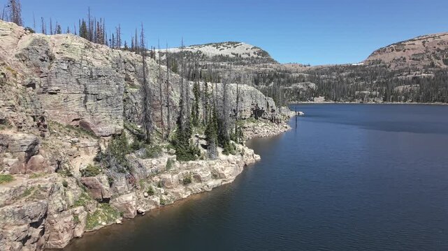 Wall Lake Cliffs Drone Push Along Mirror Lake Highway Utah 4K