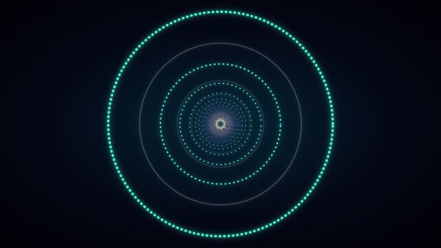 Abstract glowing particle tunnel spiraling into darkness
