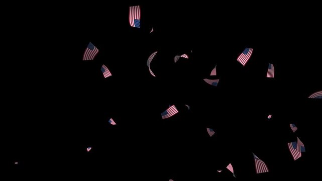 American Flag Confetti Falling for Independence Day on Transparent Background