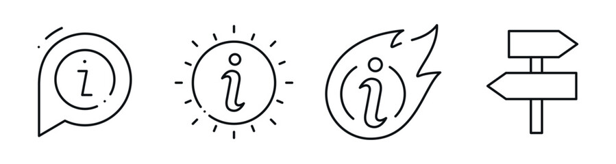 Information icons and directional signpost in simple outline style. Editable stroke © tutti_frutti