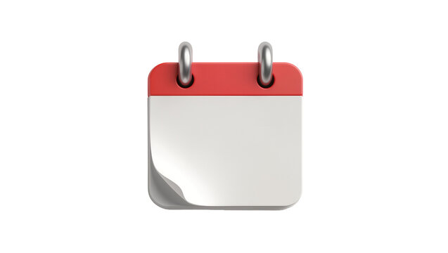Red and silver blank calendar with metal rings, isolated on transparent background