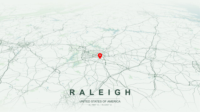 Modern minimalist vector map of Raleigh, North Carolina, USA. High-quality scalable illustration of Raleigh historic downtown city grid, Interstate 440 Raleigh Beltline for posters design.