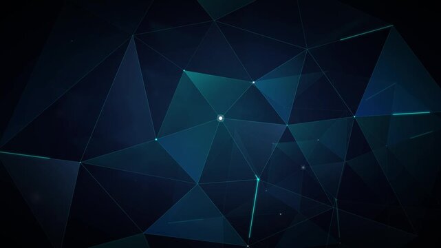 Abstract blue geometric network background, with pulsing digital, connections and nodes