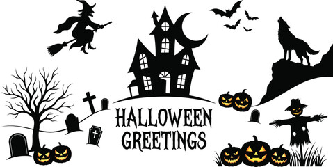 Halloween Greetings Spooky Landscape Silhouette Banner © Hafsa