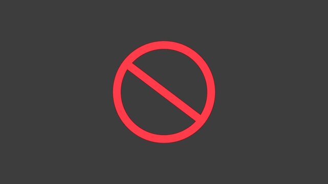 Animated loading circle and forbidden symbols in a modern interface against a dark background