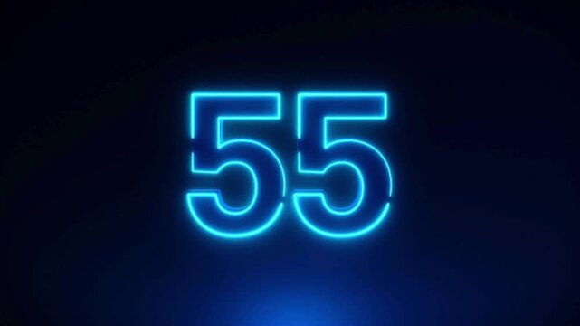 Bright blue neon glowing number 59 illuminated against a dark background with a subtle light gradient