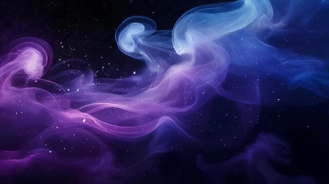 Minimal cosmic fog illuminated by violet tones and deep navy atmosphere with smooth flow