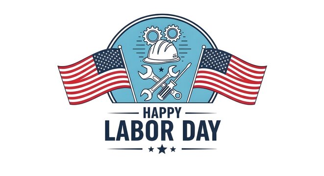 Labor day usa and canada celebration patriotic design with american canadian flags tools gears