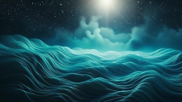 Teal cosmic fog drifting through tranquil ambient darkness with smooth dreamlike atmospheric motion