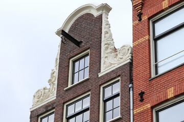 Obraz premium Amsterdam Lindengracht House Facade with Neck Gable Close Up, Netherlands