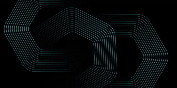 Abstract blue background with blue glowing diagonal geometric lines. Modern shiny blue rounded rectangle lines pattern. Minimalist graphic design. Futuristic technology concept.