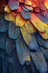 Obraz premium Close-up Macro Shot of Vibrant Macaw Parrot Feathers in Full Color Spectrum.