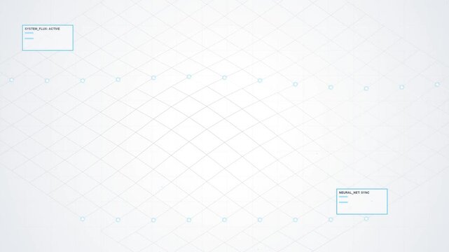 Abstract white background with subtle geometric patterns and text boxes.