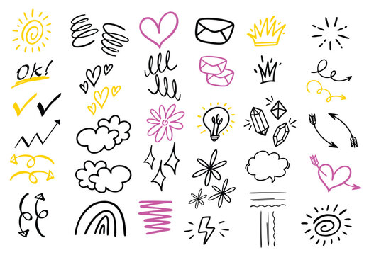 Hand Drawn Doodle Icon Set Cute Aesthetic Sketch Elements, Social Media Stickers, Journaling & Creative UI Vector Pack