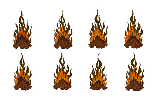 Vintage hand drawn campfires and blazing bonfires vector set