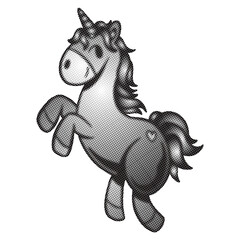 Fototapeta premium Black and white cute unicorn sticker with a white border