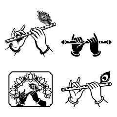 Krishna flute hand silhouette vector set © AnilChandra