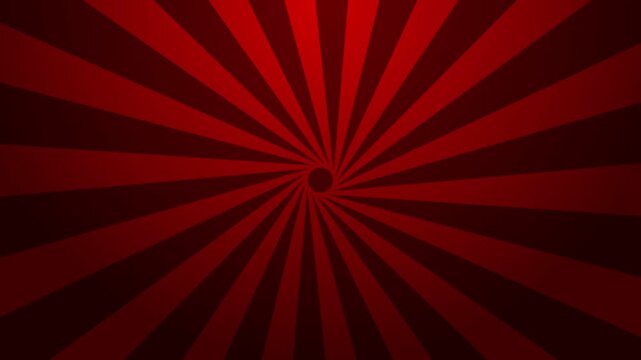 A hypnotic sunburst pattern of dark red and maroon rays spinning dynamically from a central point, abstract optical illusion video