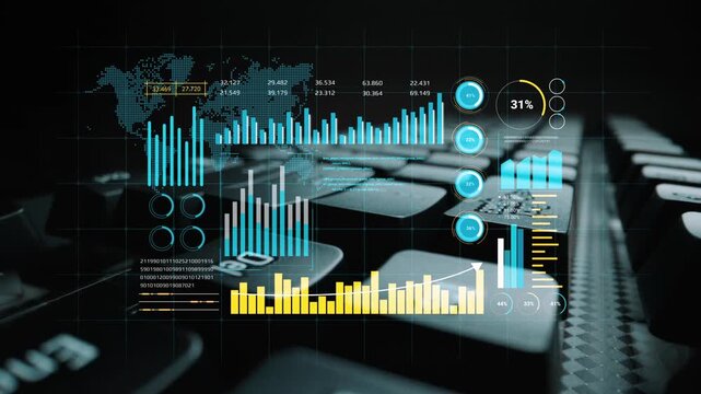 Modern Digital Interface with Data Visualization, Statistics, and Graphs on a Computer Keyboard in a Dark Environment for Technology Concepts. Entropy.