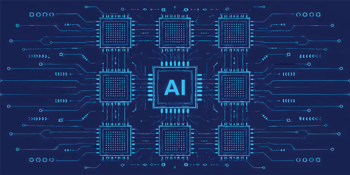 Artificial Intelligence Processing Network Background with Distributed AI Chips, Neural Computing Architecture and Advanced Machine Learning Infrastructure Vector Illustration