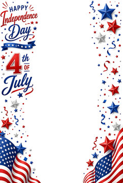 Happy Independence Day and 4th of July Celebration Vertical Banner