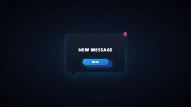 New message notification pop-up ui with interactive open button animation alert
