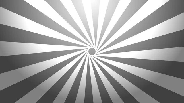 Monochrome grey and white radial sunburst vortex, minimalist spinning geometric pattern video