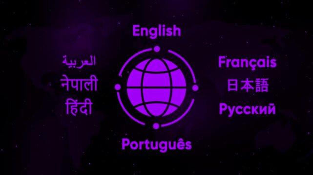 Global communication concept with multilingual text and map background